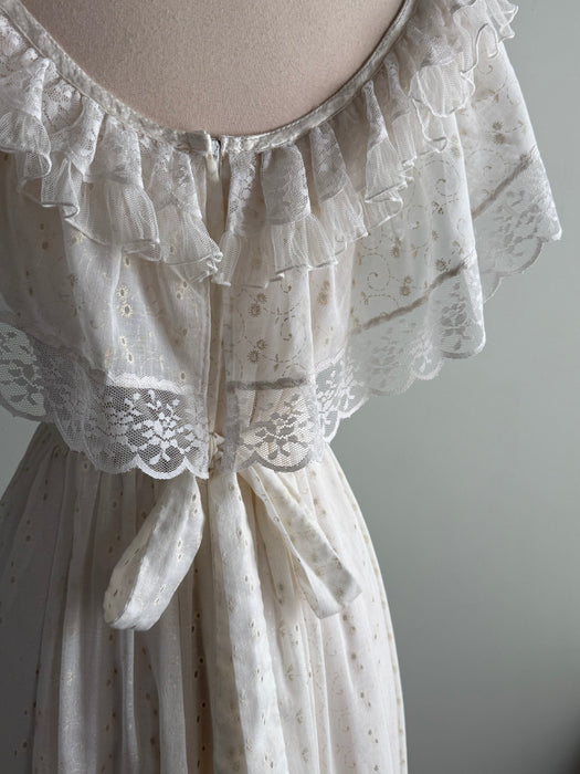 Romantic Vintage 1970's Gunne Sax Cotton Voile Wedding Dress / M