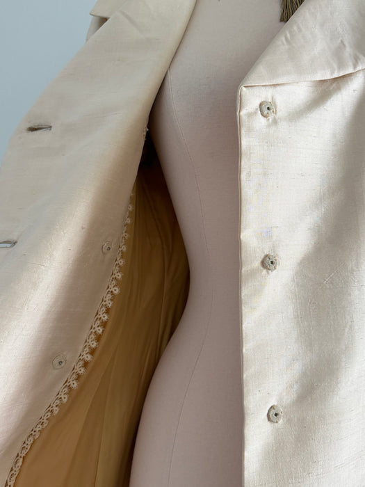 Elegant 1960's Ivory Pearl Shantung Silk Couture Evening Coat / SM