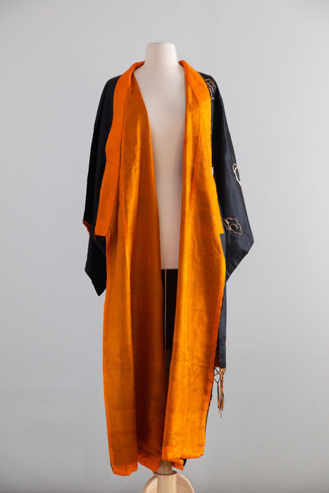 Fabulous Early 20th Century Japanese Export Silk Kimono Robe with Couched Gold Dragons / OS