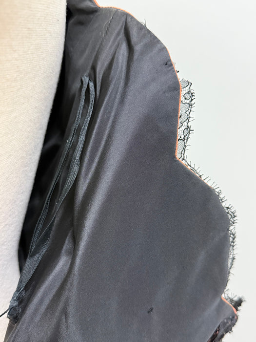 Sublime Late 1940's Black Crepe Cocktail Dress With Chantilly Lace / Small