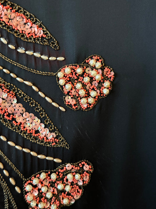 Glamourous 1950's Emma Domb Black Satin Cocktail Dress / SM