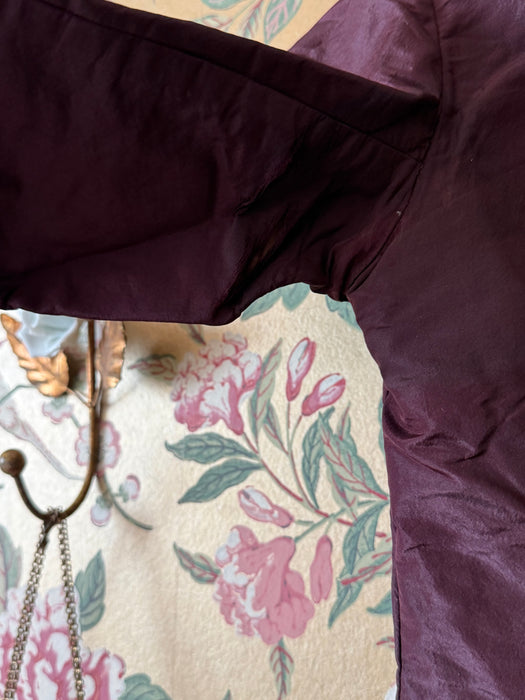 Antique 1880s Bustle Era Two-Piece in Aubergine Silk Taffeta with Celestial Buttons / XS