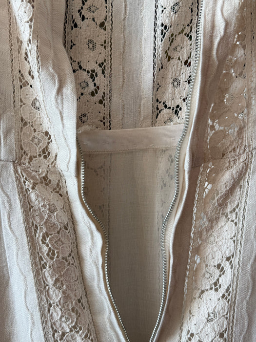 Darling Late 1950's Ivory Linen and Lace Dress by Carlye / S