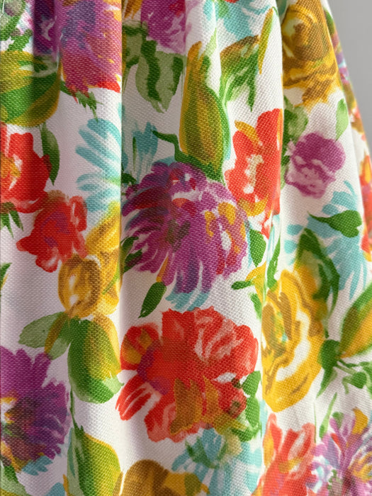 Classic Early 1960's Summer Garden Print Dress In Cotton Pique / SM