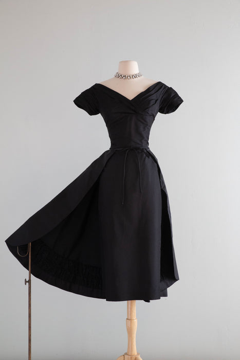 Iconic 1950's Ceil Chapman Silk Cocktail Dress With Dramatic Skirt / SMall