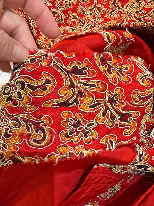 Glamorous Late 1950's Christian Dior Originals Scarlet Demi Couture Corded Lace Cocktail Dress & Matching Jacket / SM