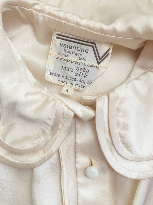 Pristine 1970's Valentino Ivory Silk Blouse With Peter Pan Collar NOS / Small