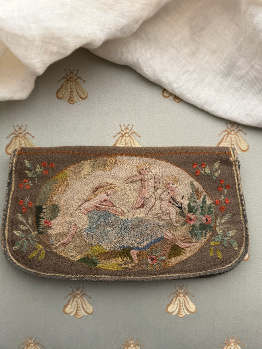 🪞Antique Embroidered Figural Handbag, c. 1895-1910 with Tickets!