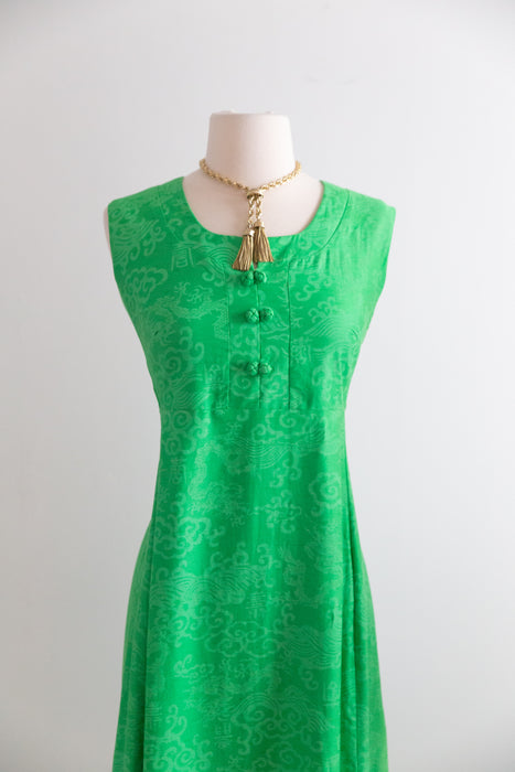Fabulous 1960's Dragon Print Cotton Maxi Dress By Evelyn Pearson / ML