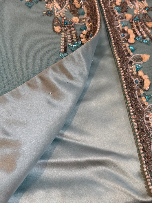 Extraordinary 1960's Hand Beaded Tiffany Blue Cashmere Cardigan / M
