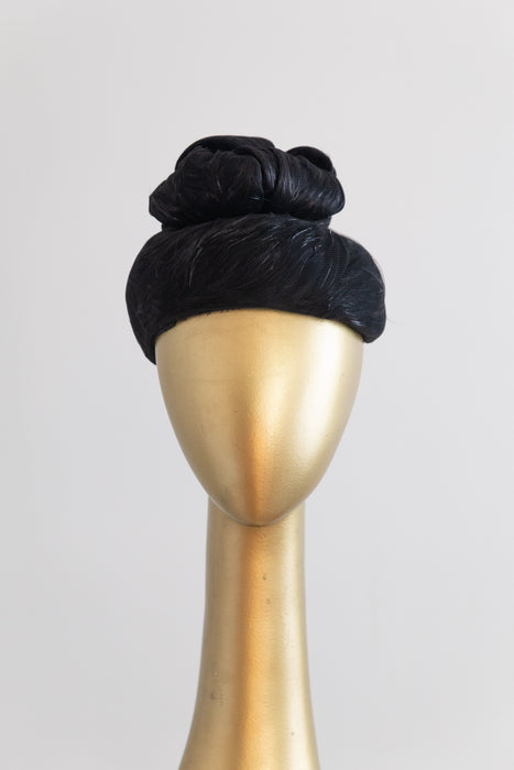Elegant 1960’s Black Cocktail Hat By Coralie