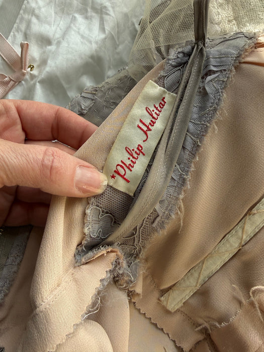 Exquisite and Rare 1950's Philip Hulitar Misty Lilac Illusion Lace Couture Cocktail Dress / S