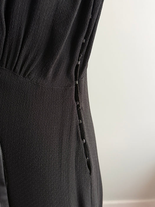 Elegant Late 1930's Black Evening Gown With Velvet Accents / M