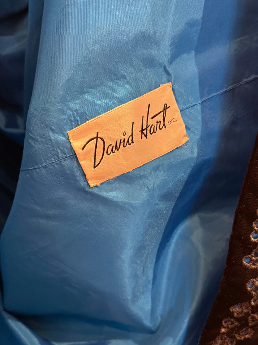 Exquisite 1950s David Hart Eyelet Velvet Cocktail Dress with Sapphire Glow / SM