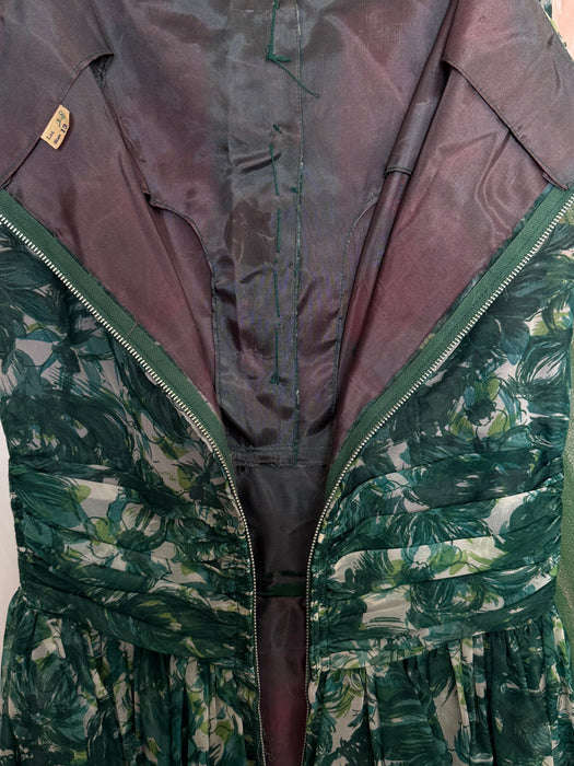 Stunning 1950's Emerald Garden Floral Print Party Dress / S