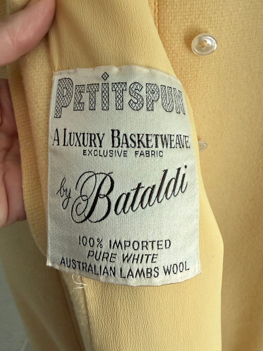 Elegant & Chic Early 1960's Butter Yellow Wool Overcoat / M