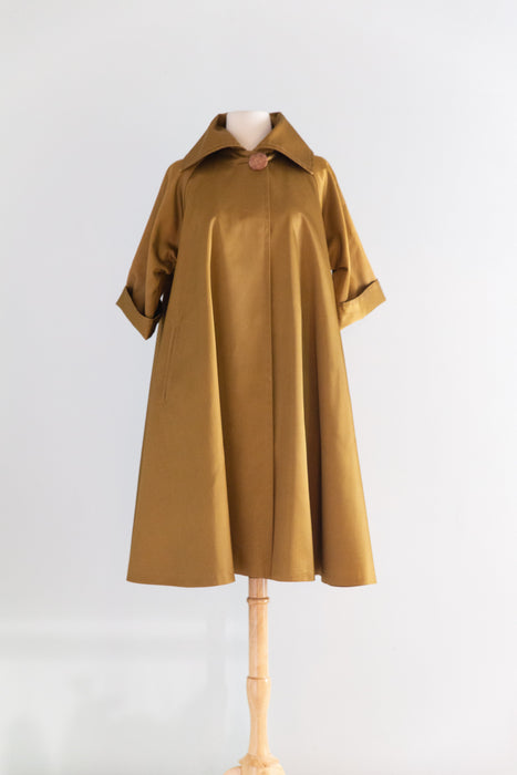 Dramatic 1950’s Goldenrod Brushed Satin Swing Coat / SM