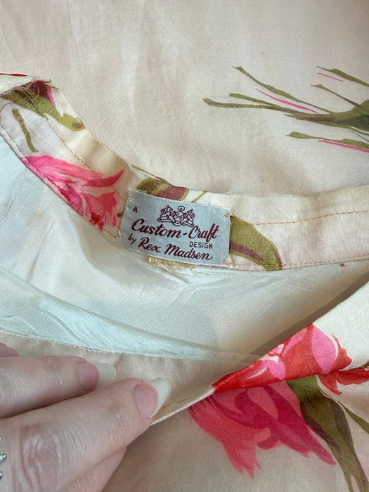 Lovely 1950's Custom Craft Rose Print Silk Organza Skirt / XS