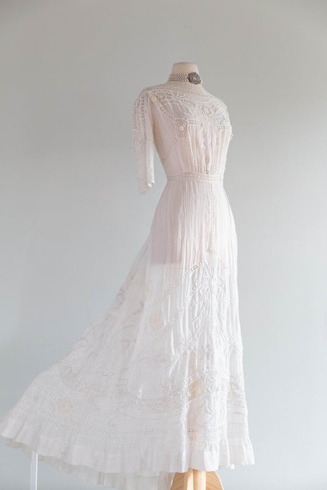 Extraordinary Antique Edwardian Hand Embroidered Wedding Gown / SM Xtabay Vintage Extraordinary Antique Edwardian Hand Embroidered Wedding Gown / SM Xtabay Vintage