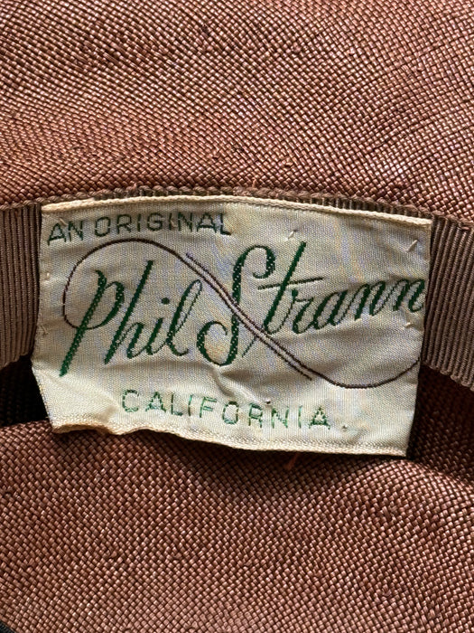 Elegant 1950's Autumnal Straw Hat With Velvet Roses By Phil Strann / OS