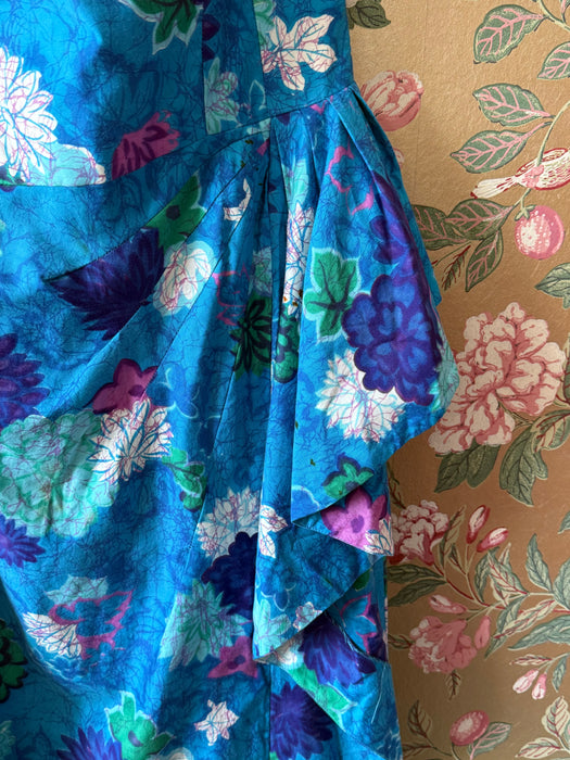 Fabulous Late 1950's Miami Bombshell Cotton Sarong Sun Dress By Alix of Miami / M