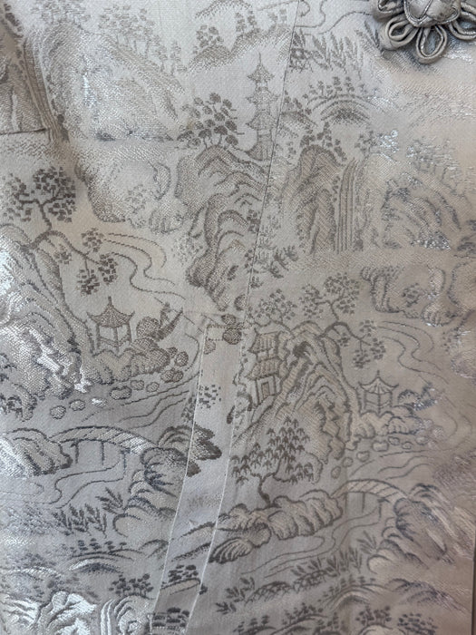 Vintage 1940's Silver Brocade Swing Coat With Matching Bag / M