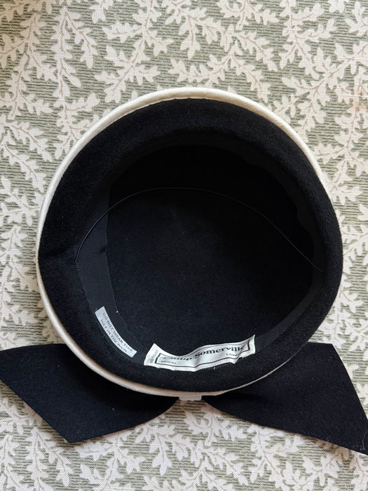 Vintage Philip Somerville London Black Pillbox Hat With Back Bow