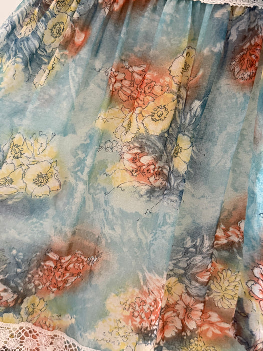 1970's Ethereal Lace Up Bodice Prairie Maxi Dress / S