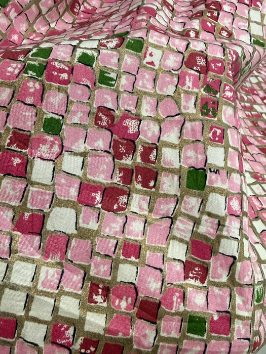Stunning 1950's Suzy Perette Pink Mosaic Tile Print Dior Style PArty Dress / XXS