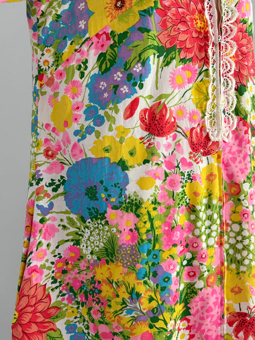 Glorious 1960's Cotton Garden Party Kaftan By Evelyn Pearson / L