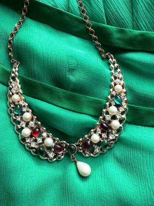 The Prettiest 1950's Rhinestone & Cabochon Necklace