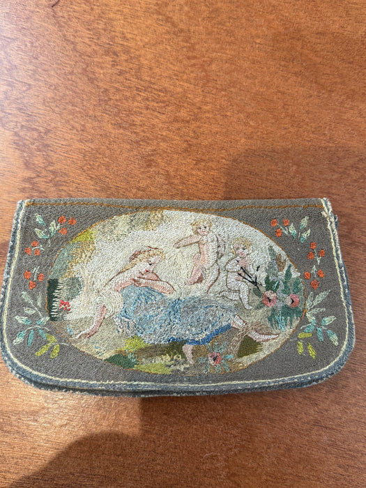 🪞Antique Embroidered Figural Handbag, c. 1895-1910 with Tickets!