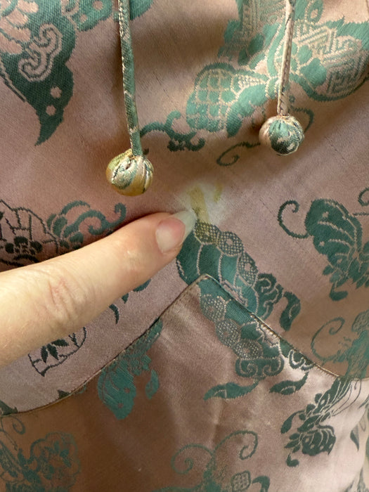 Sublime 1930's Pale Pink & Teal Butterfly Silk Bias Cut Gown / XS