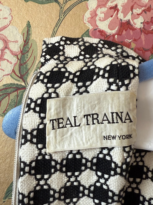 Fabulous 1960's Teal Traina Black & White Jacquard Mod Mini Dress / Small
