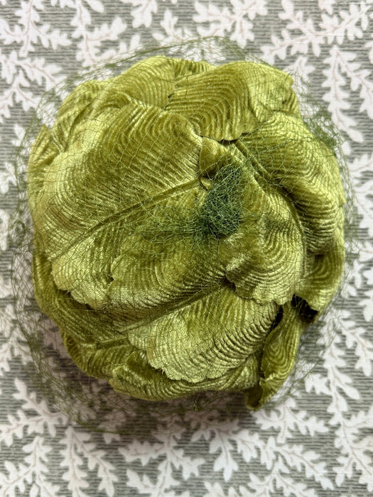 Marvelous 1950's Velvet Cabbage Leaf Cocktail Hat / OS