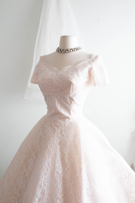 Touch of Pink 1950's William Cahill Tea Length Wedding Dress / Small