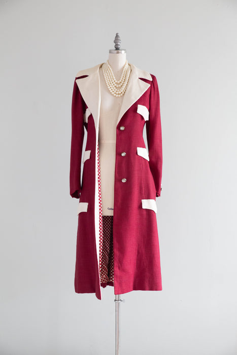 FAB 1960's Mamselle By Betty Carol Coat In Cranberry Linen / SM
