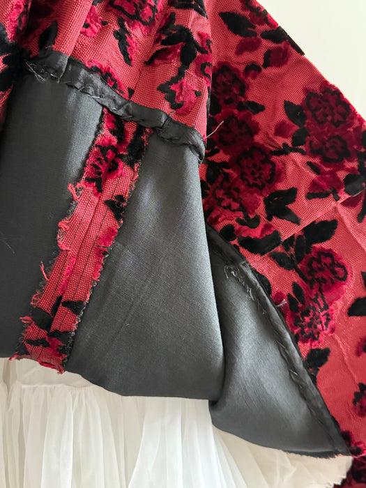 1950’s Adele Simpson Crimson Rose Silk Demi Couture Cocktail Dress / S