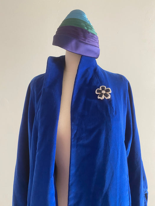 Stunning 1950's Sapphire Blue Velvet Swing Coat By Marguerite Rubel / Medium