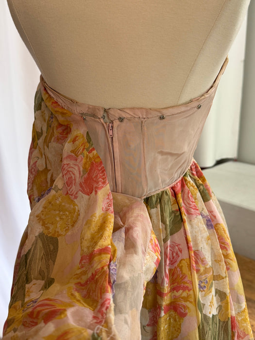 Spectacular 1950's Christian Dior Silk Floral "Nuit De Fete" Evening Gown / XS