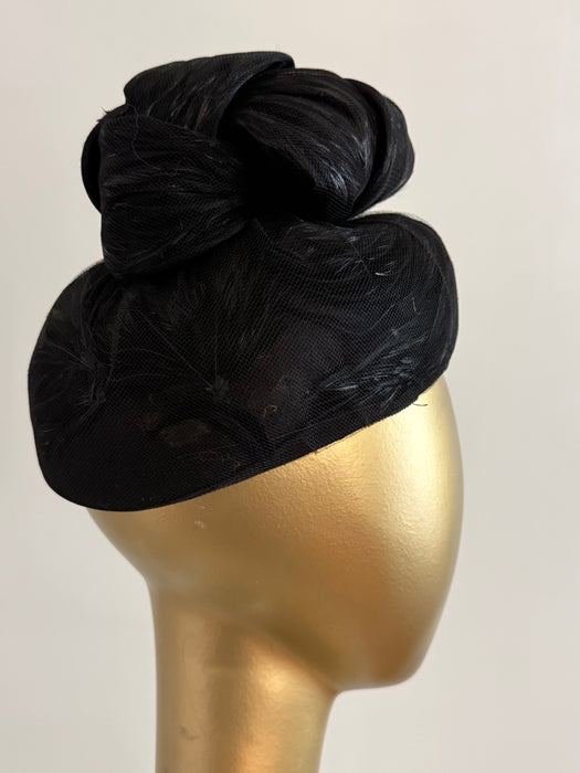 Elegant 1960’s Black Cocktail Hat By Coralie