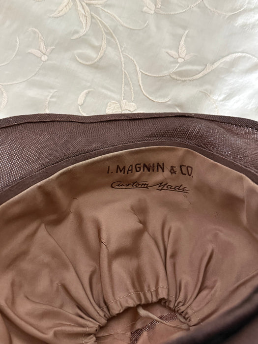 1920's Glossy Chocolate Straw Cloche Hat From I.Magnin