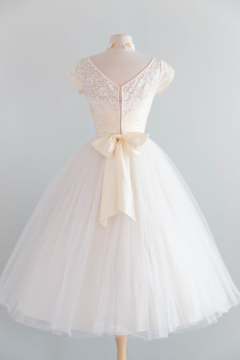 Quintessential 1950’s Vanilla Cupcake Tea Length Wedding Dress By Lorie Deb / Petite XS
