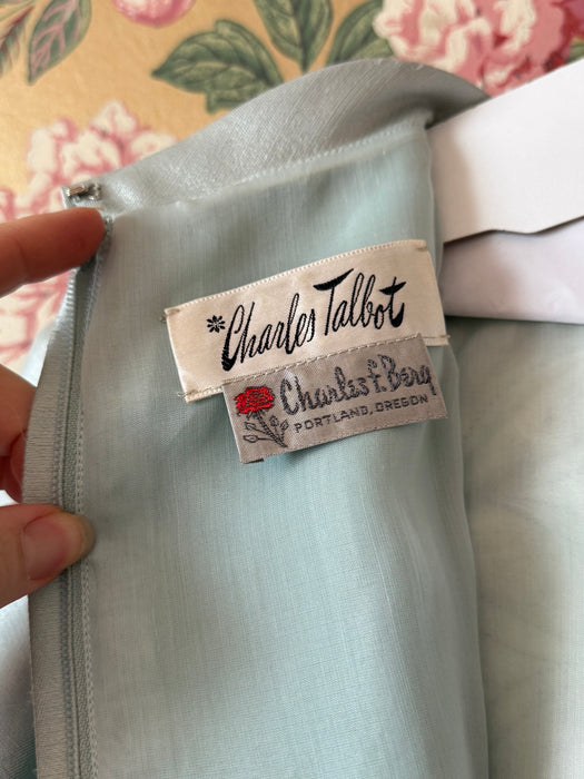 Chic 1960's Ice Blue Silk Shantung Shift Dress By Charles Talbot / ML