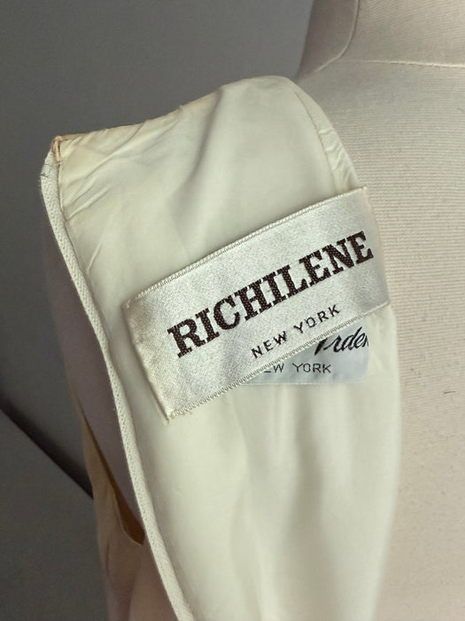 Fabulous 1970's Silk Chiffon Hand Painted "Birds of Paradise" Gown By Richelene / M