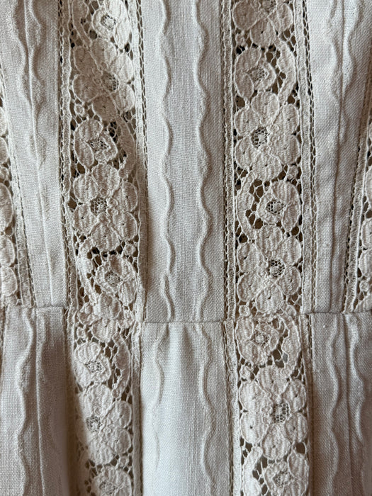 Darling Late 1950's Ivory Linen and Lace Dress by Carlye / S