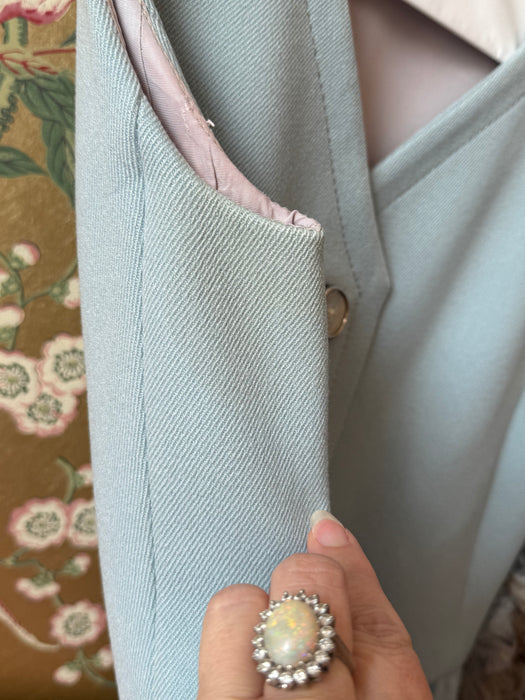 Iconic 1960's Powder Blue Wool Dress & Matching Jacket Set By Ginala / S