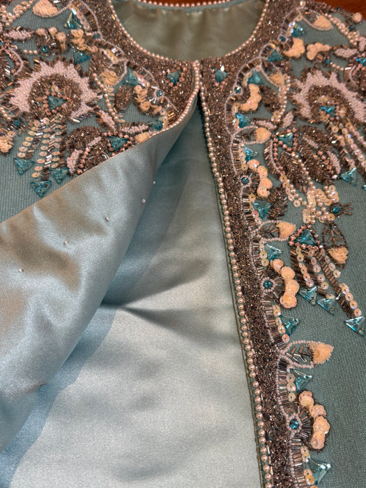 Extraordinary 1960's Hand Beaded Tiffany Blue Cashmere Cardigan / M