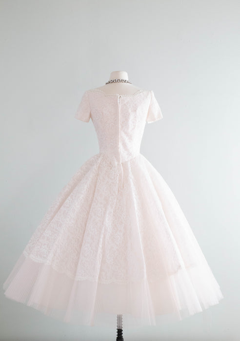 Touch of Pink 1950's William Cahill Tea Length Wedding Dress / Small