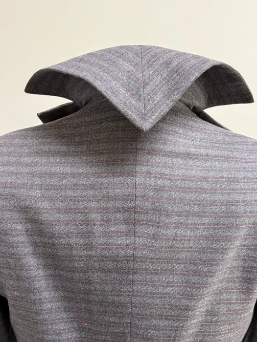 Rare Late 1940's Irene Lentz Grey Wool Pinstripe Ladies Suit With Pink Lining / M